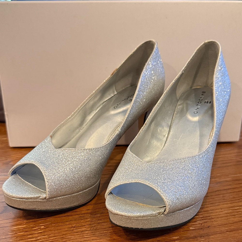 Bandolino Glittering Silver Peep-Toe Heels